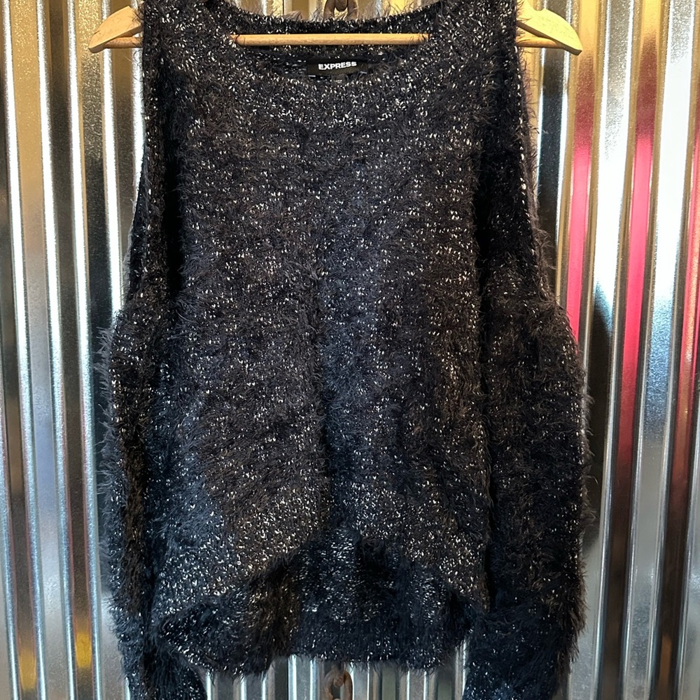Express Black Fuzzy Long Sleeve Top